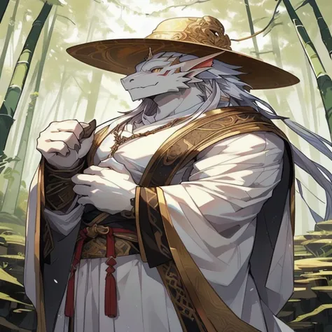 、Close-up of a person in a white robe, Anthropomorphic dragon, Detailed anime character art, SFW version, Inspired by Hu Zaobin, human dragon art，Wear a cloak