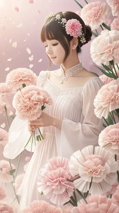 High resolution、Fantasy、（Background pink）、Carnation、Petals falling、