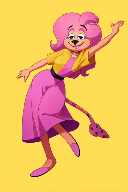 drawing of a cartoon character with a yellow shirt and pink pants, absurdist wiggly blob in a dress, anthropomorphic character, loony toons style, animation character, cartoon character, courage the cowardly dog, anthropomorphic!!, a character based on a h...