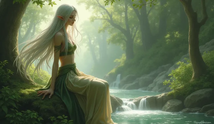 Elara is a young fairy without wings, setting her apart from all others in the kingdom. She is slender and graceful, with deep, expressive eyes that reflect her emotions—ranging from sadness to determination. Her hair is long and silver, often billowing ar...