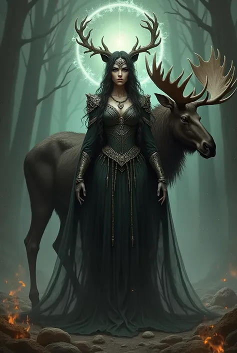 Goddess of the underworld together with a moose