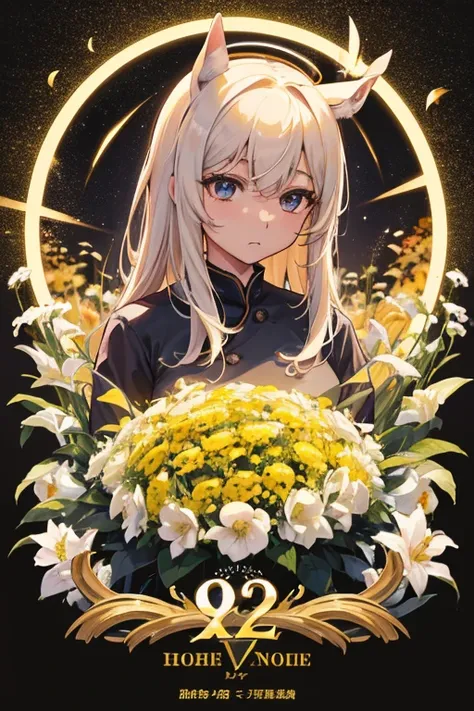 horse　Thoroughbred　栗毛のhorseの女の子　Gold Mane　Black, round eyes　Angel Halo　Golden Wings　White Gypsophila flower field　Soft atmosphere　優しく微笑む金色のhorse　horse単体　金色のhorse　Moonlit Night　Meteor Shower　　深夜に輝く金色のThoroughbred　There is no one here　There are no people　Tho...