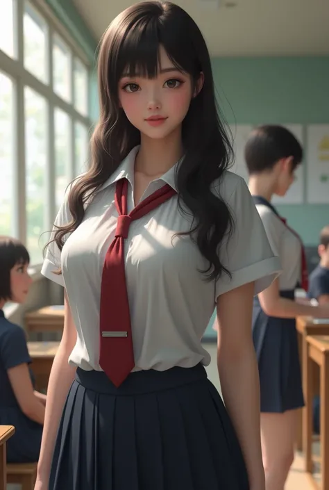 Realism, Large Breasts, White skin，High school girl，uniform，body measurement