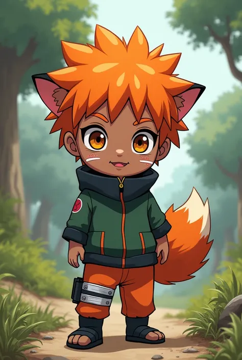 Draw a child with orange hair, with brown eyes, dark skinned and belonging to Naruto&#39;s Inuzuka clan