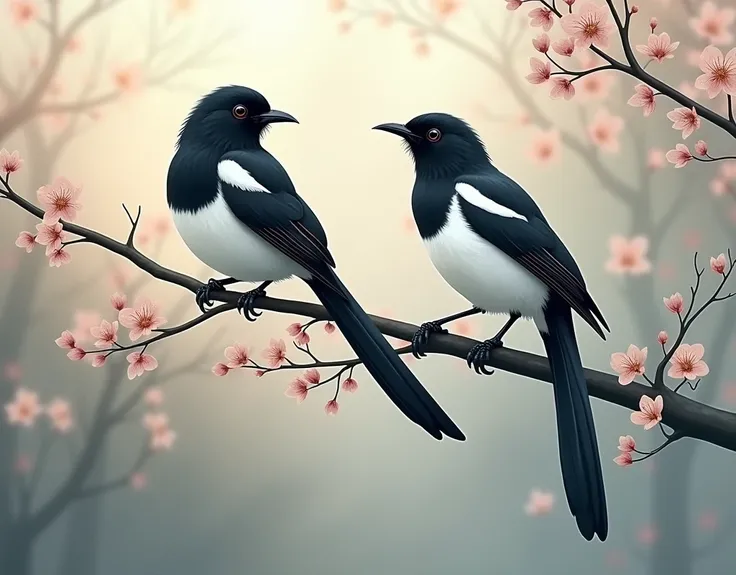 Photo realistic Oriental magpie robin vecor illustration. Majestic and elegant Oriental Magpie Robin Bird .HD vector illustration. Blurred Background.Smooth blur. photorealism,8k, aesthetic intricacy.Smooth designs.Oriental Magpie Robins sitting on a tree ...