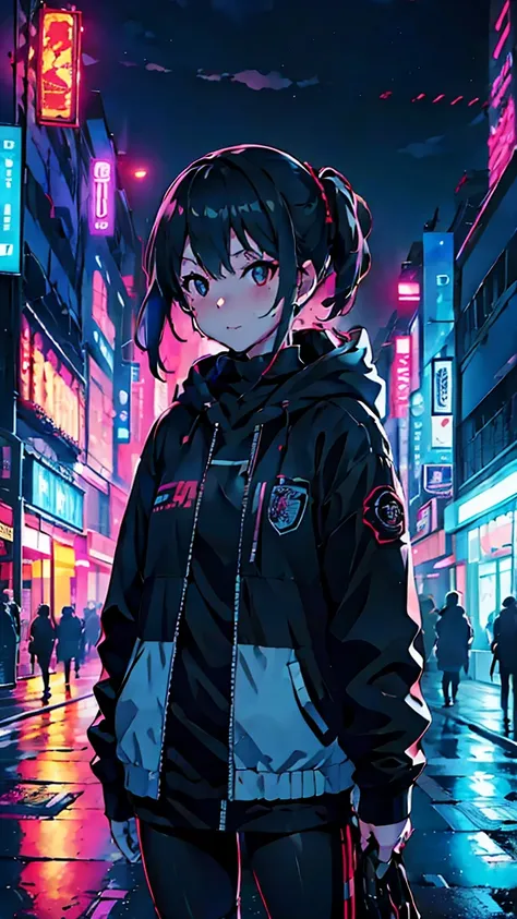 rina shinomiya、cyberpunk neon night city, smooth light, belautiful, depth of field, 8k, highy detailed, high qualiy, mayor&#39;s...