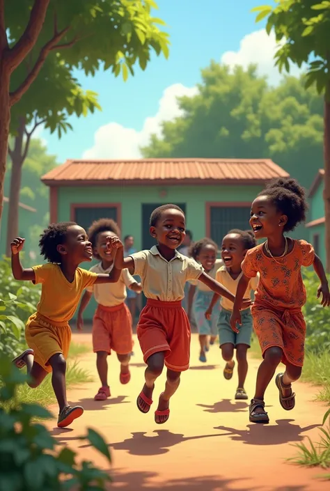 African children playing during school break 