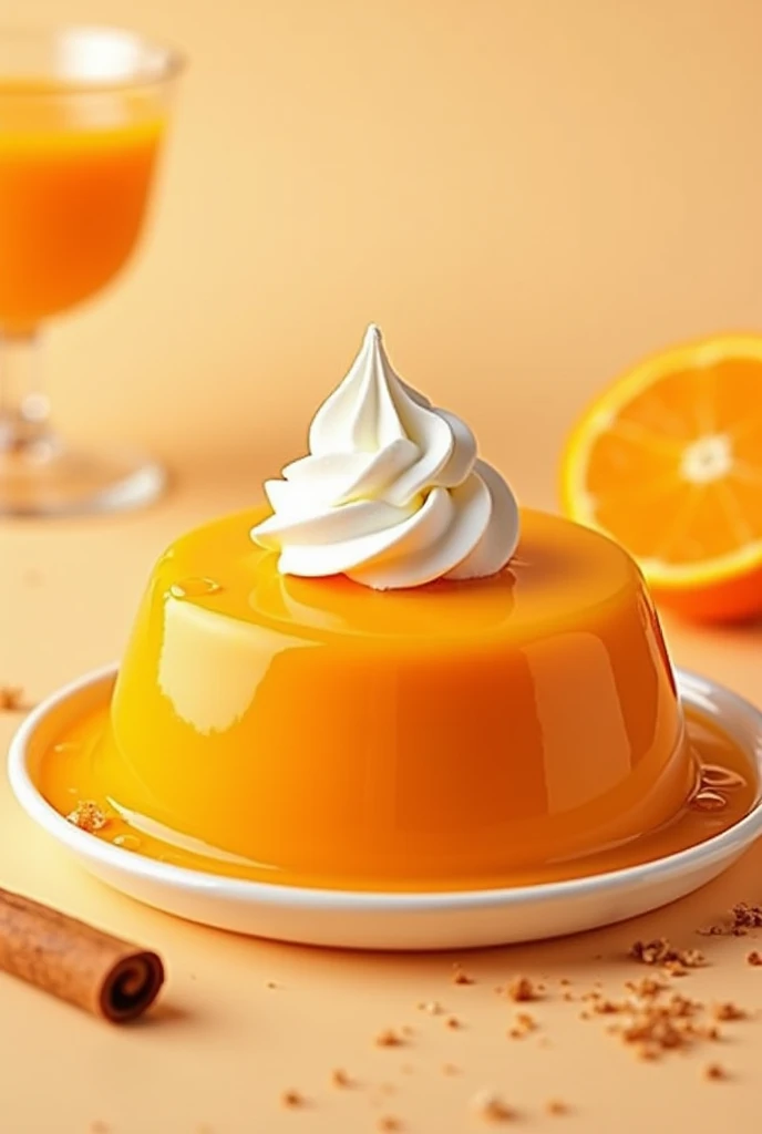 create an advertising poster for orange pudding with realistic photos 