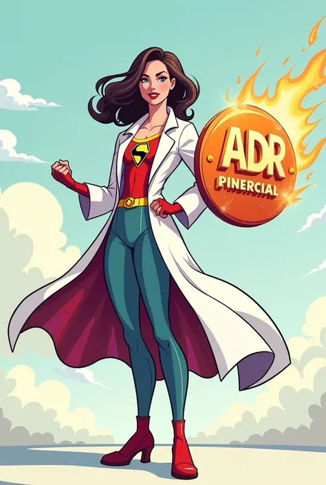 Superhero with lab coat, cape, holding an emblem
Representing adr reporting with a dynamic pose, it should be like a cartoon image