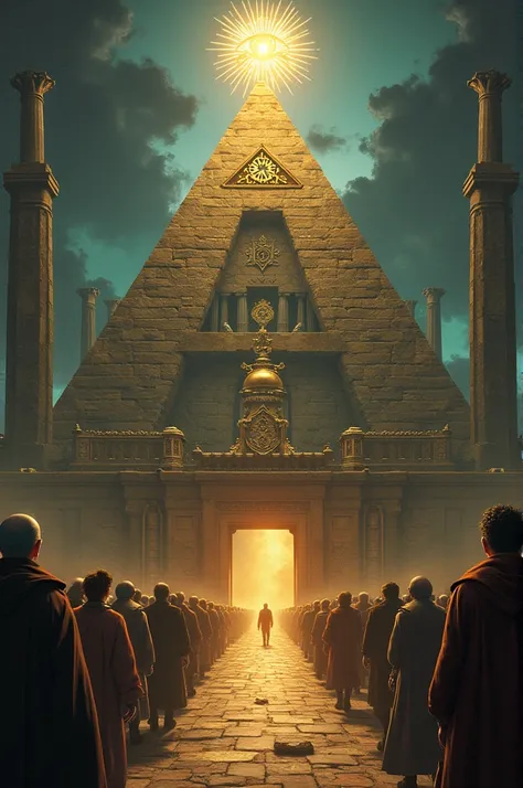 it:

"Create an image that illustrates the intersection between corruption, occultism and ethics. in the center, a pyramid with an illuminated eye on top, symbolizing the Illuminati and the occult. On one side of the pyramid, show pictures of corrupt polit...