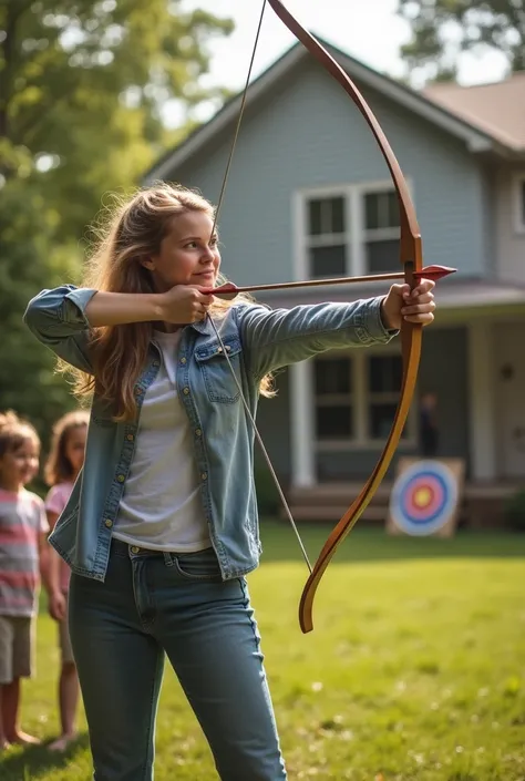 A lady with house terse archer practice for kids photo