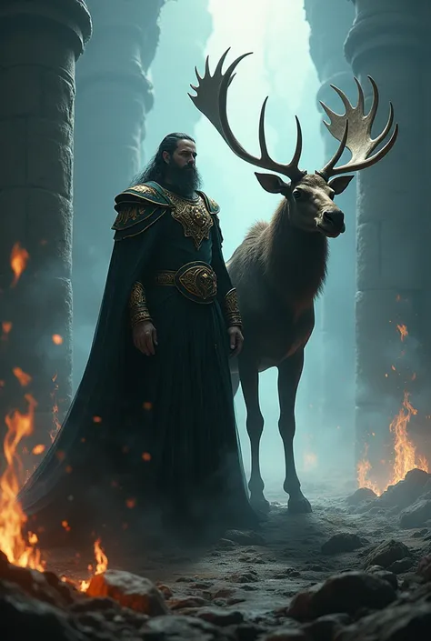 God Hades in the underworld next to a Moose