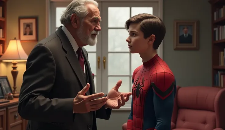 Peter parker with his uncle.uncle is talking whith peter