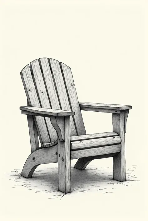 Half-turned rear drawing of the wooden armchair in hatching mid-height viewpoint 