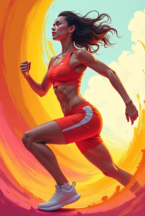 An active and energized woman, practicing exercises with a vibrant background.