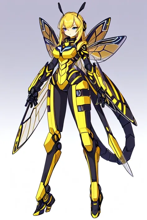 drawing of a bee with a long tail and a long body, human structure bee concept art, wasp, insect, (bee), high quality colored sketch, intricate wasp, giant golden nuclear hornet, based on bumblebee, fanart, full color drawing, insect trainer girl, detailed...