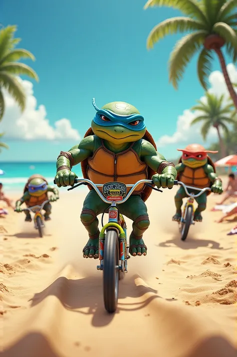 Turtles bmx racing by the beach