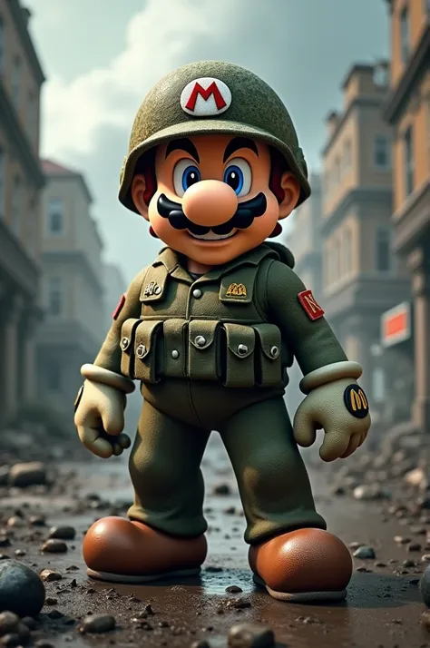 Super mario in soldier mode for a war game cover