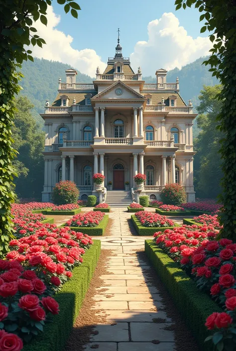 A beautiful and handsome mansion in a rose garden
