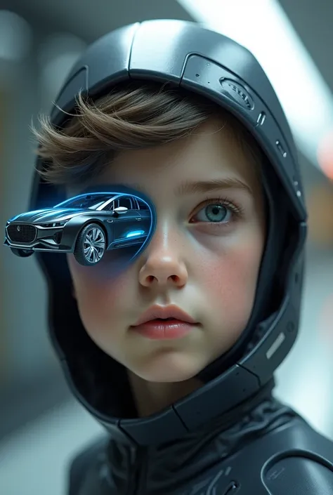 A boy of age 14 with a car in fucher  face of boy
