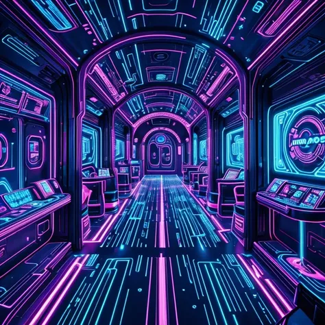 Oblivion Express, Mod Party, foolish girl, Cocktail Capers, Neon lit empty futuristic corridor illustration, Night club neon sign aerial 3d with glowing neon effects, Drive a Oblivion Express through a neon-light cyberpunk city at night, Colorful Butterfli...