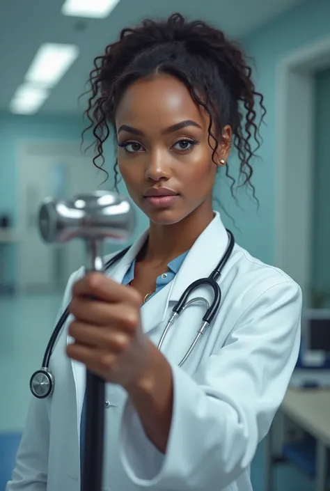 Beautiful doctor with hammer in hand 