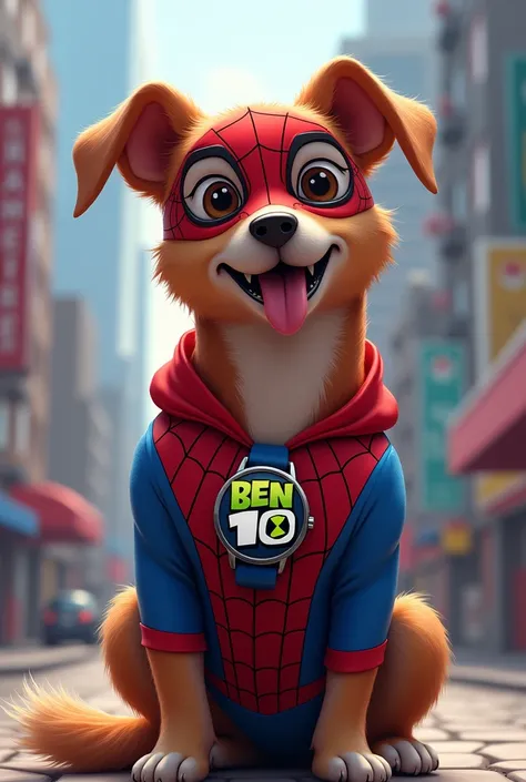 Dog with spiderman costume and ben10 watch