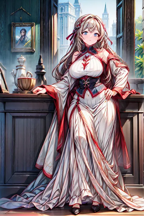 ((((masterpiece)))), ((((Best Quality)))), High resolution,4K,8k,whole body,fine grain,Detailed face,woman,,Curvy,High resolution,Big Breasts,Long skirt