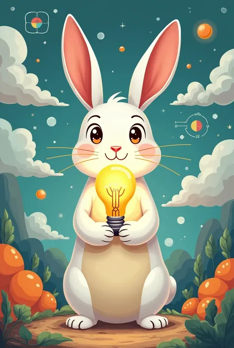 Instagram Icon　脳science　psychology　science　Rabbit holding a light bulb　Illustration　Ghibli style