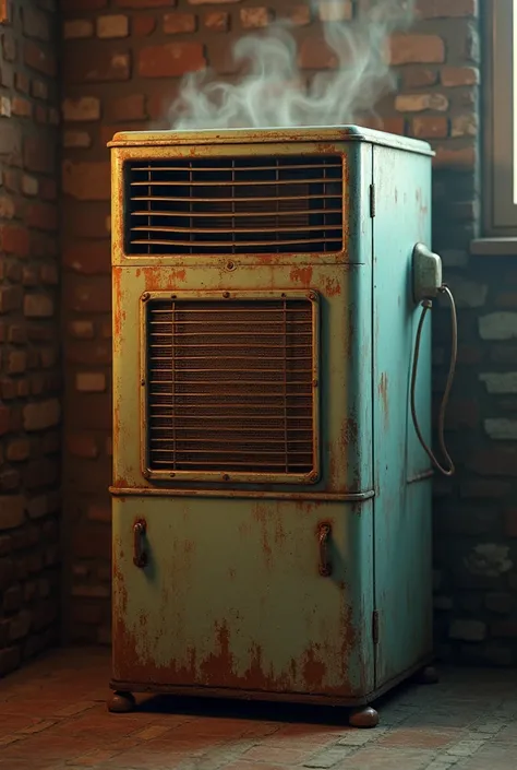 A air conditioner , emitting heat waves , with rustic look
