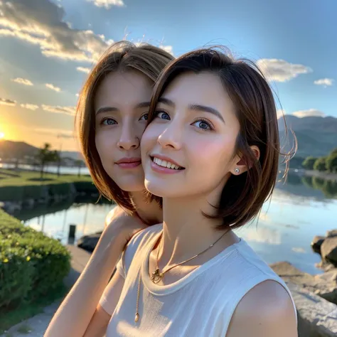 (Realistic, 超Realistic:1.4), 16K HDR, High resolution,Brown short hair,The best smile、Japanese actress,Super beautiful(Like the real thing),Short sleeve dress,Whiskey Bottle、The Macallan、Johnnie Walker、、Old Parr、whiskey、Suntory、Nikka、Slim couple、Model Coup...