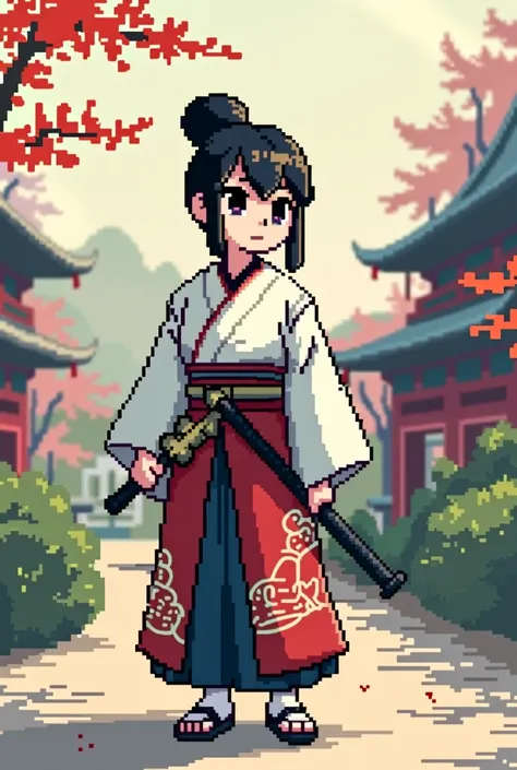 A stylized 2D pixel character in feudal Japanese clothing 