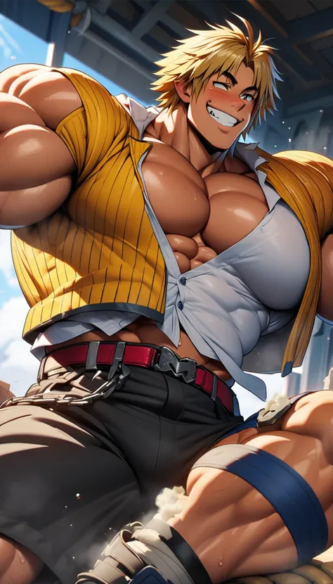 highest quality,huge muscles,full color,tidus,massive ,smile wickedly,open shirt,shake hard,devil&#39;s wings and tail,normal po...