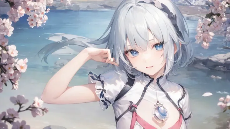 Ultra HD,Look at the viewers, and, 20 years old, 非常にShort Hair, Long bangs between the eyes, Pale blue eyes, Very detailed,(masterpiece、Best Quality),Gray Hair、Laughter、wonderful, Silver Hair, iris, Short Hair、Small face、明るいsmile、(Detailed face) ,Professio...