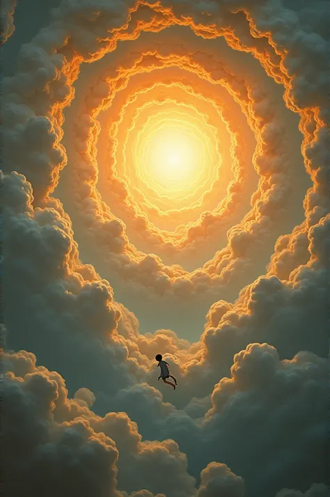 The clouds should be in fibonacci style (mathematically) and the sunlight should be there. And there should be icarus falling from the sun. Icarus should be little only at the artwork. The clouds and sun should be the highlight of it, and the clouds and su...