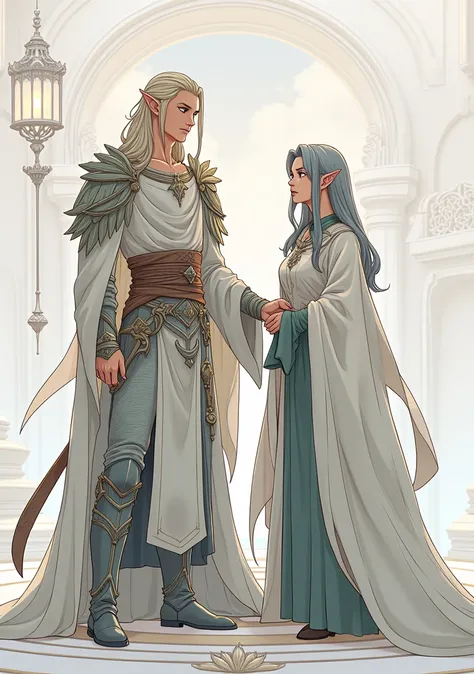 beautiful drawing , long elven robes,a very handsome male elf mage, Avallac&#39;h, beautiful eyes smart , light hair below the shoulders combed back, elven, Royal, long clothes, sharp cheekbones, sunken cheeks, triangular face. straight nose, stands in a s...