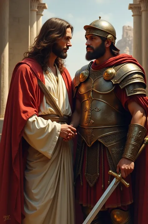 Long-haired Jesus and a Roman soldier