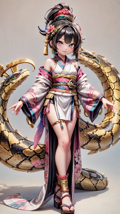 aztec snake goddess　wearing a kimono all over