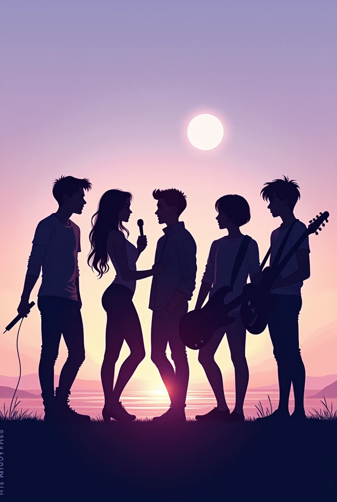 The cover of the book "California Dream" has a pastel background, such as baby purple and baby blue, simulating a Californian sunset. Featured are the silhouettes of the five protagonists, with a more casual and modern style. Three girls and two boys, One ...