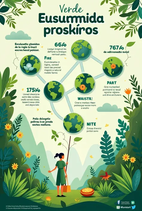 Make an infographic that has more text about protecting natural resources and turn it into an image, having creative drawings and having the colors green in Spanish 