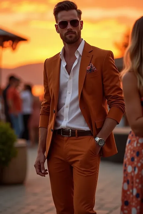 Tecquila sunset Them for acquintance party 
Give me example of outfit that fit that theme in men