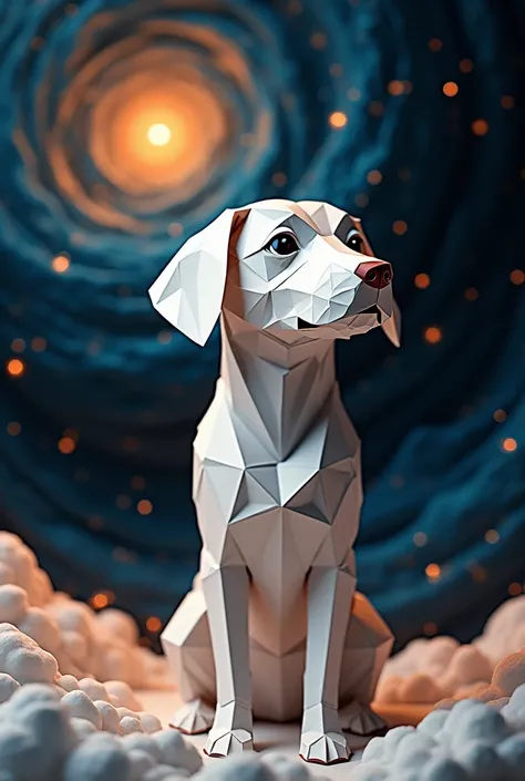 Image of a dog in papercraft with a universe background 