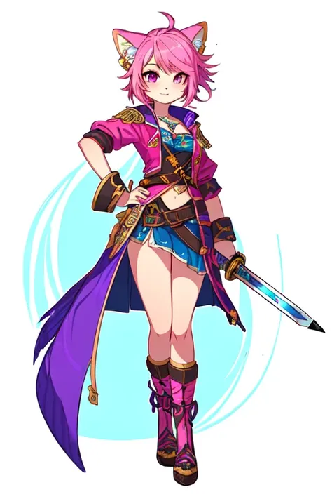 drawing of a girl with pink hair and a sword in her hand, full color drawing, colored drawing, colored sketch, color drawing, fully colored, coloured line art, colored in, candypunk character design, kids fantasy drawing, character drawing, ( ( character c...