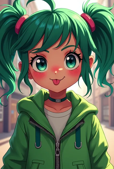 From Wreck It Ralph Vanellope Frech Mein Böse Anime girl sticking out tongue Naughty My Bad Green Zip jacket