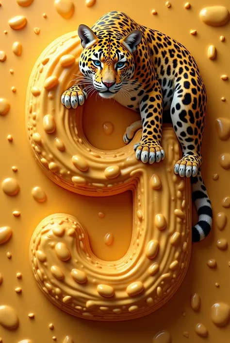 An image of the number 9 and beige cane candy panels in the background and a jaguar on top of the number