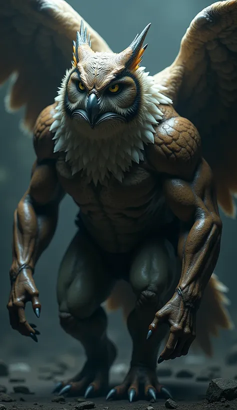 Owl Man Human-owl hybrid monster Shocker monster No nude High resolution, masterpiece, Best Quality, High-resolution model, High detail, Very detailed, 3D Rendering, 