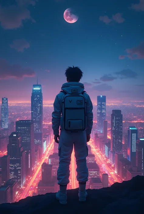  student, Astronaut background, night time city background