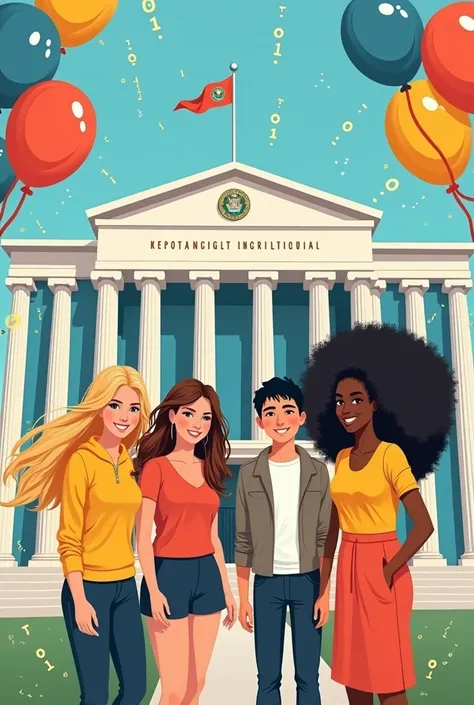 Photo in drawing of four people, being 3 girls and a boy in front of the federal institute of the Triângulo Mineiro.
The girls are a blonde, a brown woman with curly hair and a black woman with afro hair.
The boy is brown with short hair.

The four will be...