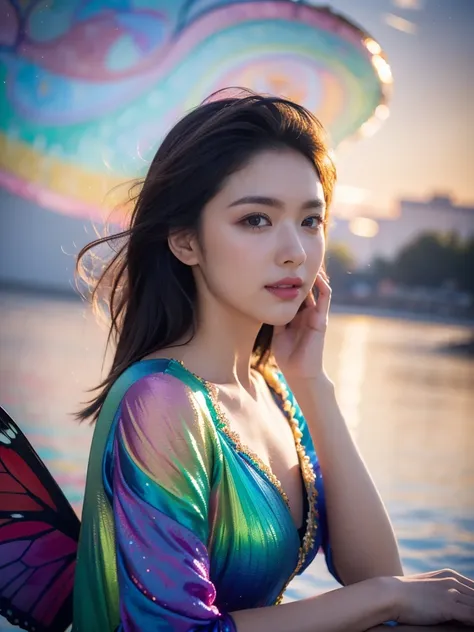 ((Top Quality)), ((Masterpiece)), ((Details)), ((Colorful)), ((upper body)), She looks delighted, ((the age of 25: 1.0)), ((Colorful clothes: 1.5)), ((a quite beautiful face: 1.4)), (Eyeshadow: 1.4), (Small breasts: 1.0), ((from the side: 0.5)), More Satur...