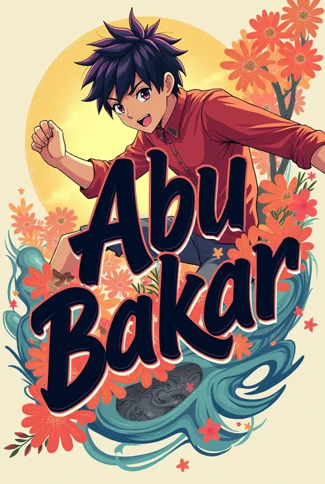 Abu bakar name written with boy animi 